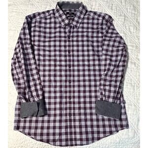 Hugo Boss Robbie Slim Fit Shirt Mens XL Purple White Plaid Long Sleeve Button Up